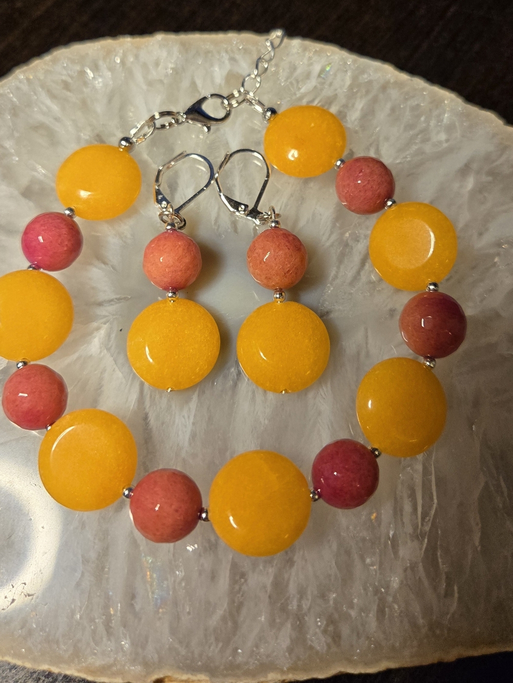 Orange Calcite Beaded Bracelet & Earring Set